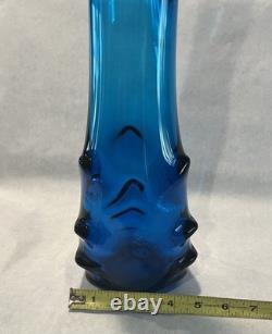Vintage Viking Swung Glass Vase 22 Tall Blue Bluenique Nubs Paper Label MCM
