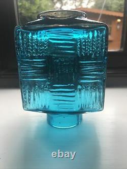 Vintage WHITEFRIARS Kingfisher Blue Stitched Cube Vase