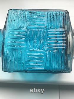 Vintage WHITEFRIARS Kingfisher Blue Stitched Cube Vase