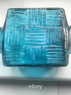 Vintage WHITEFRIARS Kingfisher Blue Stitched Cube Vase