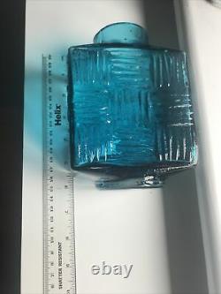 Vintage WHITEFRIARS Kingfisher Blue Stitched Cube Vase