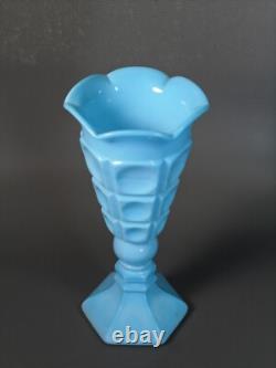 Vintage Westmoreland Glass 9 1/2 #185 Vase Blue Slag Glass Footed 024