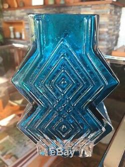 Vintage Whitefriars Double Diamond Vase 9759 in Kingfisher Blue