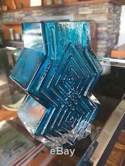 Vintage Whitefriars Double Diamond Vase 9759 in Kingfisher Blue