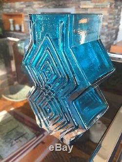 Vintage Whitefriars Double Diamond Vase 9759 in Kingfisher Blue