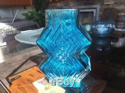 Vintage Whitefriars Double Diamond Vase 9759 in Kingfisher Blue