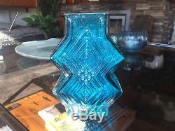 Vintage Whitefriars Double Diamond Vase 9759 in Kingfisher Blue