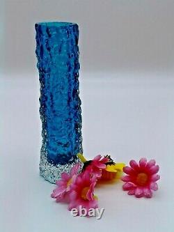 Vintage Whitefriars Geoffrey Baxter Kingfisher Blue Bark Small Glass Vase 1960