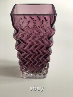 Vintage Whitefriars Glass Zig-zag Vase (9751) In Aubergine