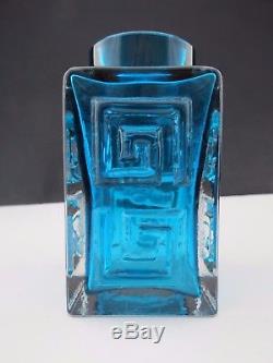 Vintage Whitefriars Kingfisher Blue Greek Key Vase Geoffrey Baxter 9815
