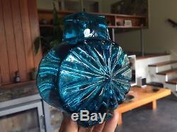 Vintage Whitefriars Sunburst Vase 9676 in Kingfisher Blue in Fantastic Condition