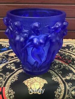 Vintage Xl 10 H Dark Blue Bacchantes Heavy Art Glass Vase 9.8lb Naked Nudes