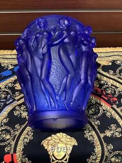 Vintage Xl 10 H Dark Blue Bacchantes Heavy Art Glass Vase 9.8lb Naked Nudes