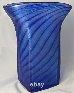 Vintage Zellique Art Glass Blue Iridescent Vase 10 Hand Blown Glass Vase