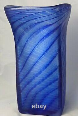 Vintage Zellique Art Glass Blue Iridescent Vase 10 Hand Blown Glass Vase