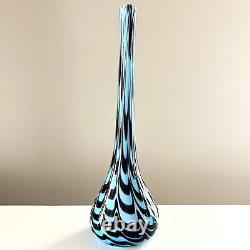 Vintage art glass vase by Eastern Modern. Retro MCM blue and black longneck