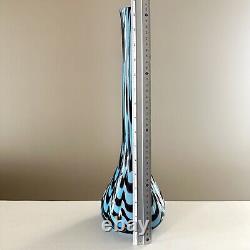 Vintage art glass vase by Eastern Modern. Retro MCM blue and black longneck