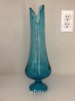 Vintage blue 17 swung footed handblown glass vase mid century l. E. Smith euc