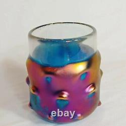 Vintage blue and clear Art Glass Drinking Glass with iridescent finish