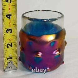 Vintage blue and clear Art Glass Drinking Glass with iridescent finish