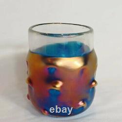 Vintage blue and clear Art Glass Drinking Glass with iridescent finish