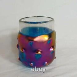 Vintage blue and clear Art Glass Drinking Glass with iridescent finish