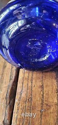 Vintage cobalt blue glass vase pitcher Gold Hand Painted Desigm Middle East Holy