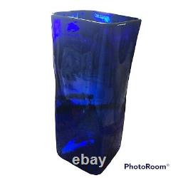 Vintage cobalt blue glass vase square large Recycled Handmade 16 X7