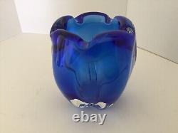 Vintage cobalt blue heavy glass vase-5 flower lips or may use for a bouquet H 5