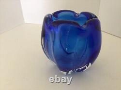 Vintage cobalt blue heavy glass vase-5 flower lips or may use for a bouquet H 5