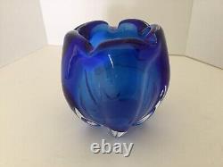 Vintage cobalt blue heavy glass vase-5 flower lips or may use for a bouquet H 5