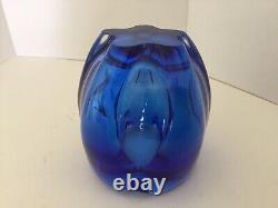 Vintage cobalt blue heavy glass vase-5 flower lips or may use for a bouquet H 5