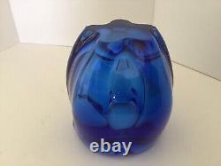 Vintage cobalt blue heavy glass vase-5 flower lips or may use for a bouquet H 5