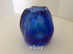 Vintage cobalt blue heavy glass vase-5 flower lips or may use for a bouquet H 5