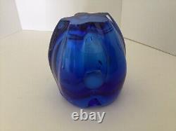 Vintage cobalt blue heavy glass vase-5 flower lips or may use for a bouquet H 5