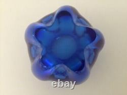 Vintage cobalt blue heavy glass vase-5 flower lips or may use for a bouquet H 5