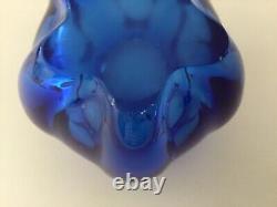 Vintage cobalt blue heavy glass vase-5 flower lips or may use for a bouquet H 5