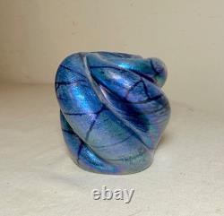Vintage hand blown Charles V Ramsay blue iridescent paperweight vase sculpture