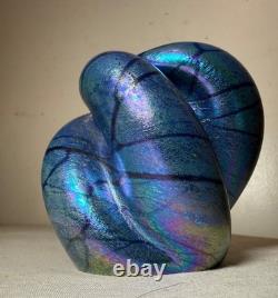 Vintage hand blown Charles V Ramsay blue iridescent paperweight vase sculpture