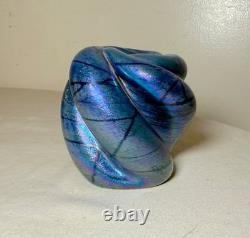 Vintage hand blown Charles V Ramsay blue iridescent paperweight vase sculpture