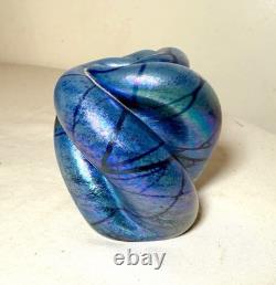 Vintage hand blown Charles V Ramsay blue iridescent paperweight vase sculpture