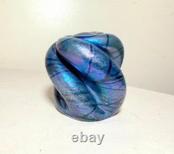 Vintage hand blown Charles V Ramsay blue iridescent paperweight vase sculpture