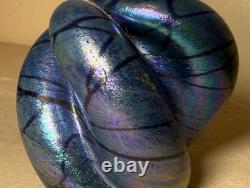 Vintage hand blown Charles V Ramsay blue iridescent paperweight vase sculpture