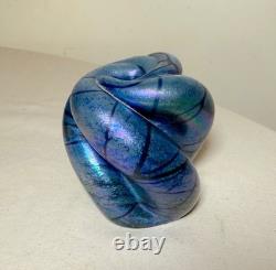 Vintage hand blown Charles V Ramsay blue iridescent paperweight vase sculpture