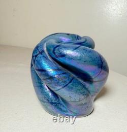 Vintage hand blown Charles V Ramsay blue iridescent paperweight vase sculpture