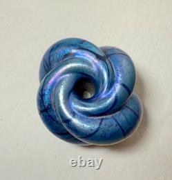 Vintage hand blown Charles V Ramsay blue iridescent paperweight vase sculpture