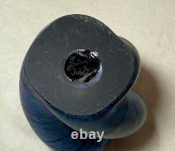 Vintage hand blown Charles V Ramsay blue iridescent paperweight vase sculpture