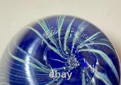 Vintage hand blown Fellerman 86 pulled feather signed blue studio glass vase