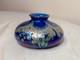 Vintage hand blown Kent Fiske blue iridescent art glass splatter vase sculpture