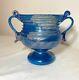 Vintage hand blown Murano Seguso Italian iridescent blue Scavo style Glass Vase
